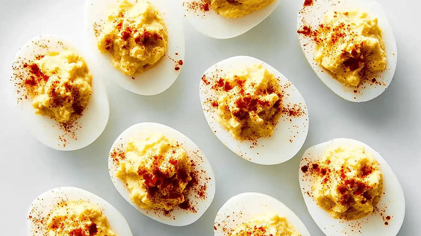 Nine perfectly arranged deviled eggs, garnished with paprika, ready for your next deviled eggs recipe.