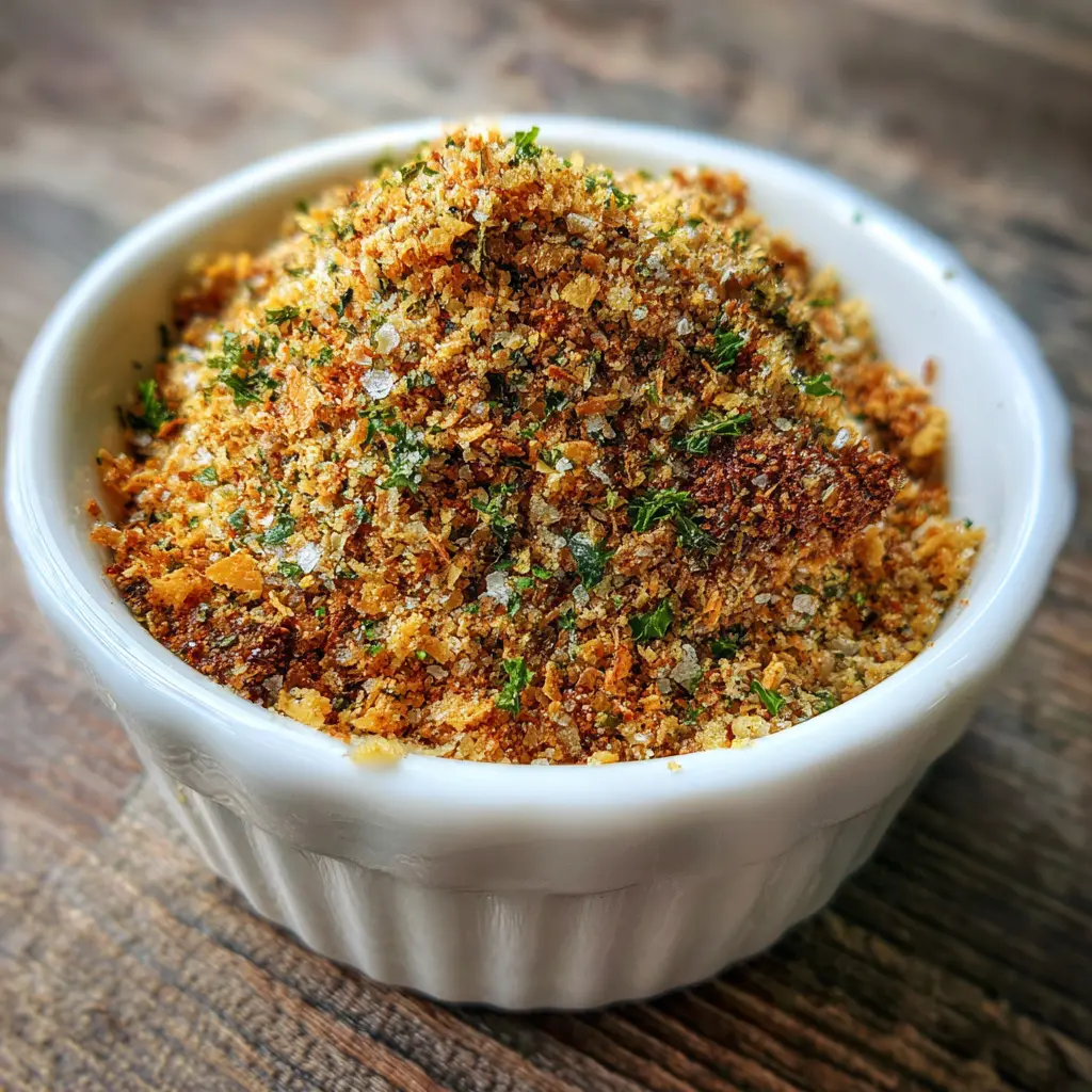 Close-up of a white bowl overflowing with a golden-brown, crispy topping, perfect for an onion soup mix recipe.